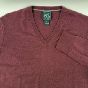 Jos A Bank Traveler Merino Wool V Neck Sweater Mens Medium Burgundy Pullover